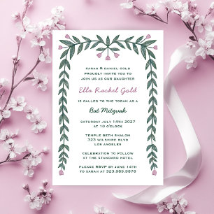 Blumenrahmen Modernes Bar Bat Mitzvah Girl Einladung