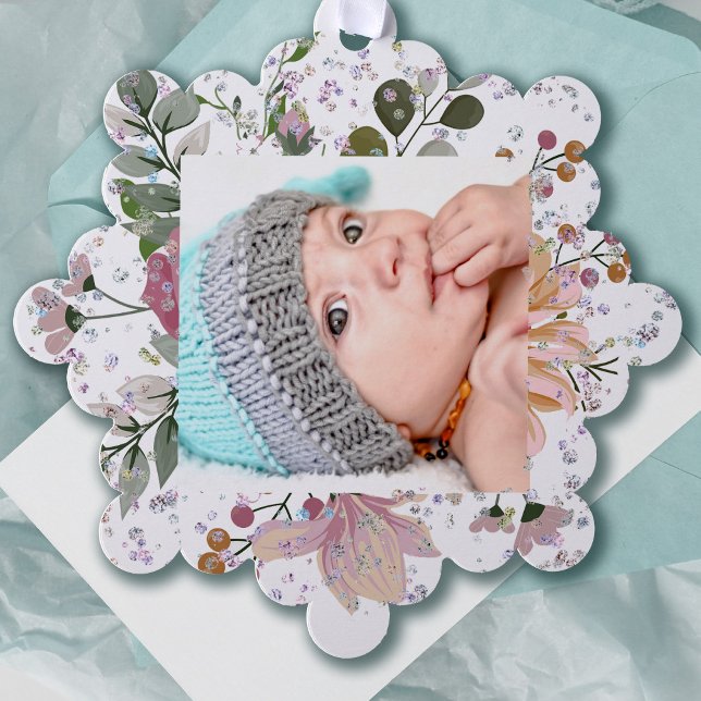 Blumenrahmen neues Baby Frohe Weihnachten Ornament Karte (Von Creator hochgeladen)