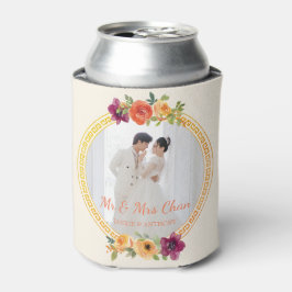 Blumenrahmen Pärchen Foto beige Hochzeit mr & mrs Dosenkühler