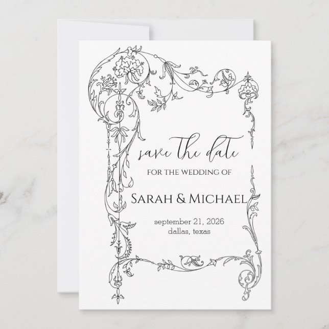 Blumenrahmen Save-the-Date-Hochzeitseinladung Save The Date (Vorderseite)