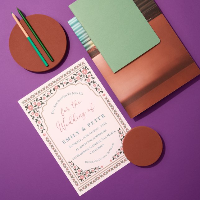 Blumenrahmen Vintage Orientalische Grenzhochzeit Einladung (Elegant Oriental Frame Floral Border Wedding Invitation)