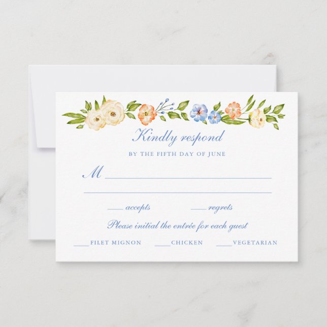 Blumenrand-Hochzeit  RSVP Karte (Vorderseite)