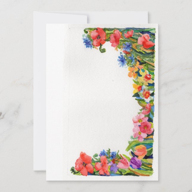 Blumenrand in leuchtenden Aquarellfarben Mitteilungskarte (Vorderseite)