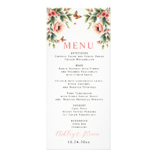 Blumenrand mit rosa Blumen Hochzeitsmenükarte Werbekarte