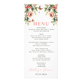 Blumenrand mit rosa Blumen Hochzeitsmenükarte Werbekarte