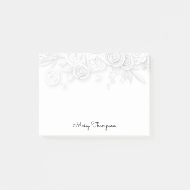Blumenrand-Monogramm-Name Post-it Klebezettel (Vorderseite)