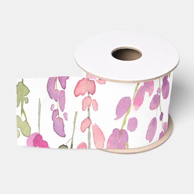 Blumenranke Wasserfarben Kunst Schön Rosa Grün Ripsband (Spule)
