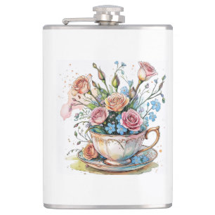 Blumenrankenmuster – sanfte Wasserfarbe-Boho-Kunst Flachmann