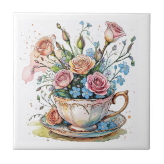 Blumenrankenmuster – sanfte Wasserfarbe-Boho-Kunst Fliese