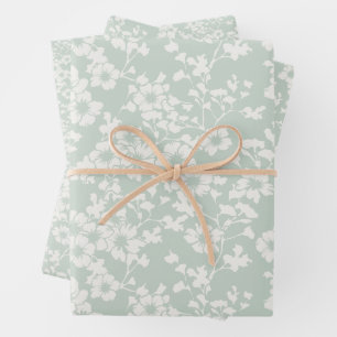 Blumenrankgitter - Gedämpftes Salbei Geschenkpapier Set