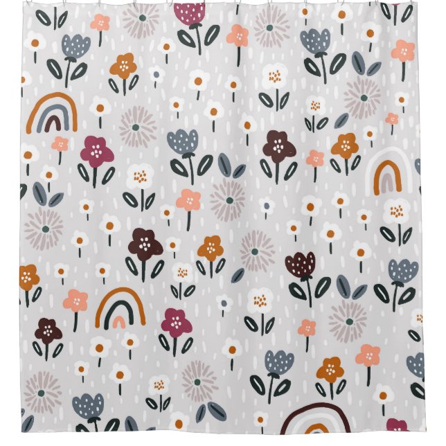Blumenrauschen: Handgezeichnete Nahtlose Textur Duschvorhang (Vorderseite)