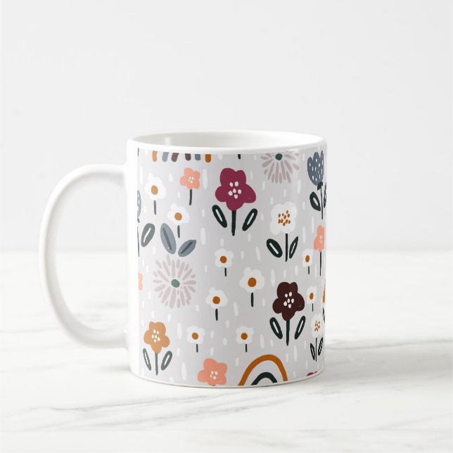Blumenrauschen: Handgezeichnete Nahtlose Textur Kaffeetasse (Links)