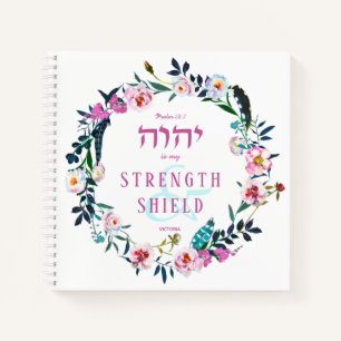 Blumenreath-Bibelzitat YHVH Pink Notizbuch