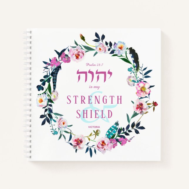 Blumenreath-Bibelzitat YHVH Pink Notizbuch (Vorderseite)