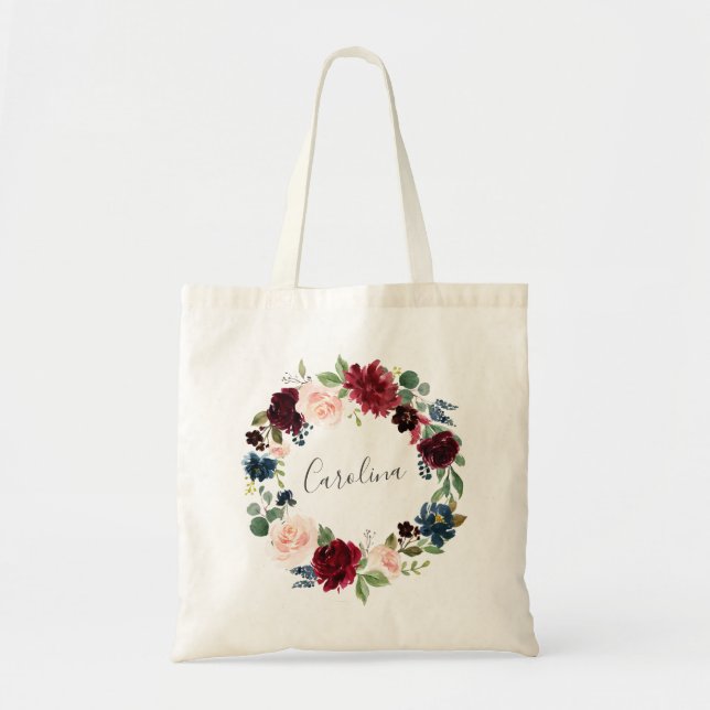 Blumenreath Burgund und Navy Blue Tragetasche (Vorne)
