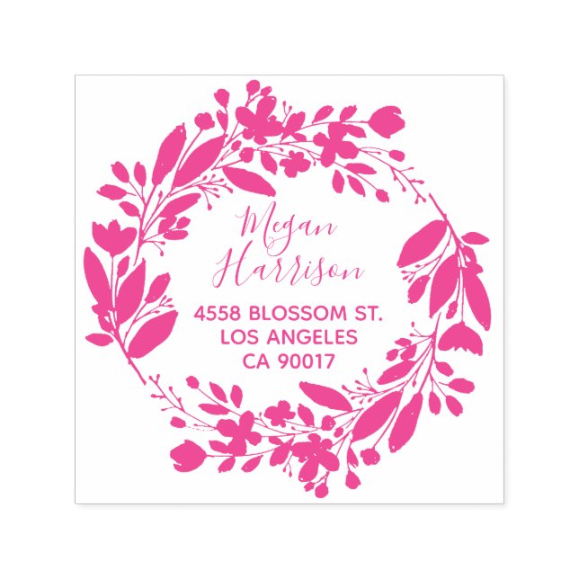 Blumenreath Cursive Fuchsia-Rücksendeadresse Permastempel (Design)