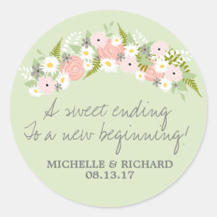 Blumenreath Light Green Wedding Runder Aufkleber