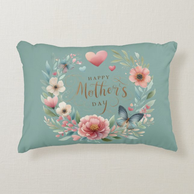 Blumenreath mit einem Schmetterlingstag zum Mutter Dekokissen (Vorderseite)