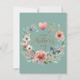Blumenreath mit einem Schmetterlingstag zum Mutter Feiertagskarte