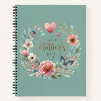 Blumenreath mit einem Schmetterlingstag zum Mutter Notizbuch