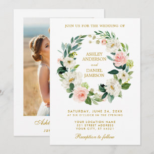 Blumenreath Rosa Foto Hochzeit Einladung