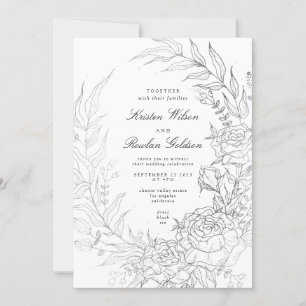 Blumenreath White Black Silver Wedding Einladung
