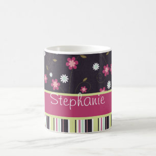 Blumenrebe und Streifen Personalisiert Kaffeepause Kaffeetasse
