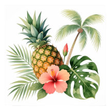Blumenreich Hawaii Ananas & Hibiskus Sommer Name