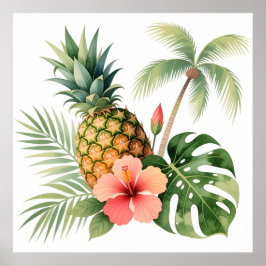 Blumenreich Hawaii Ananas & Hibiskus Sommer Name Poster