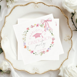 Blumenreich Pink Schleife Abschlussfeier Serviette