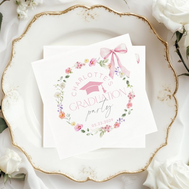 Blumenreich Pink Schleife Abschlussfeier Serviette (Von Creator hochgeladen)
