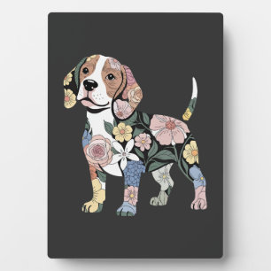 Blumenreiches Beagle-Silhouetten-Design Fotoplatte