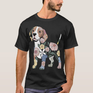 Blumenreiches Beagle-Silhuetten-Design T-Shirt
