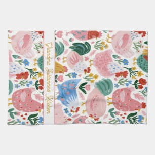 Blumenreiches Hühner-Omas Küche Geschirrtuch