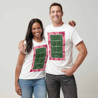 Blumenreiches Tenniscourt Rosa Vornehmes Tennis T- T-Shirt