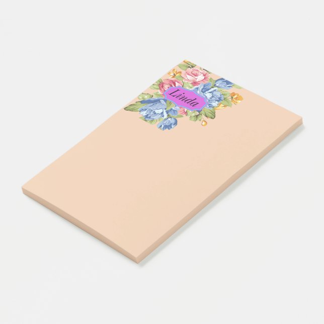 Blumenreihe mit Namensschild Post-it Klebezettel (angewinkelt)
