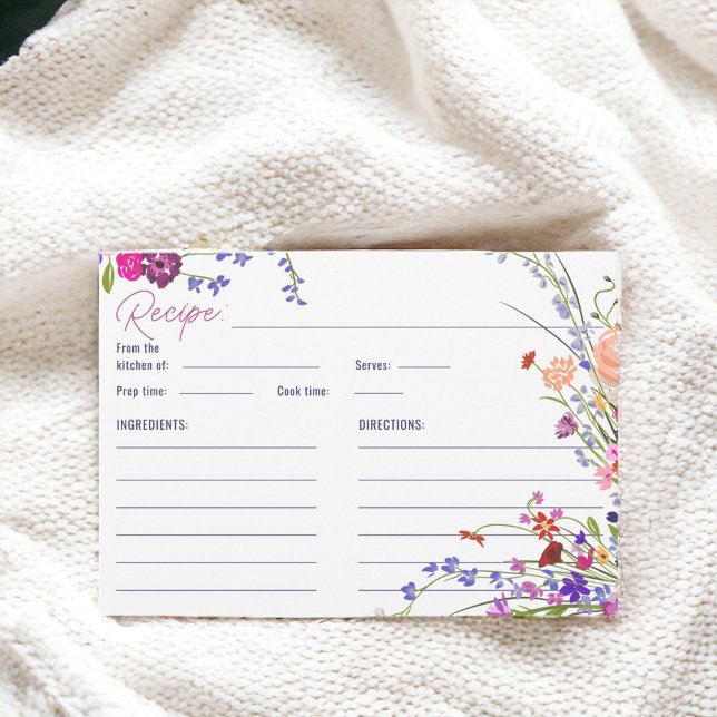 Blumenrezeptur Begleitkarte (Hand Painted Floral Bridal Shower Recipe Enclosure Card)