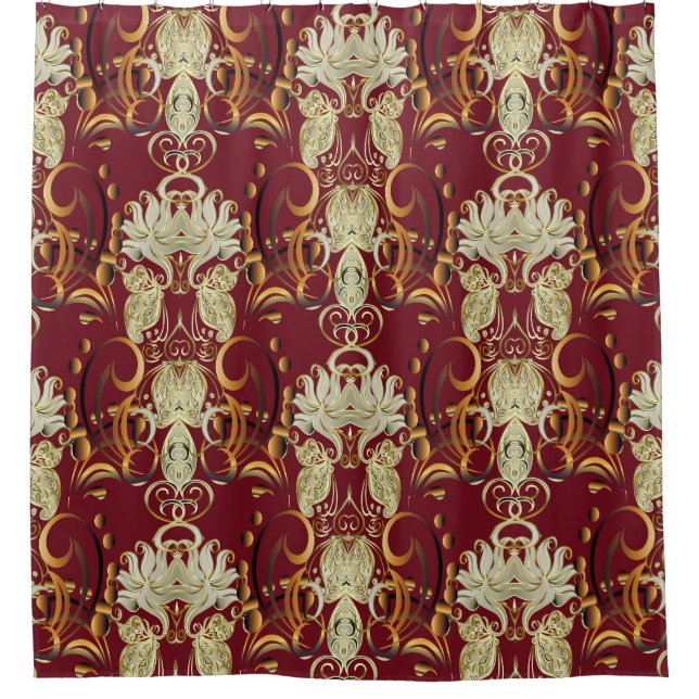 Blumenrogold, luxuriöses Vintages Muster. Duschvorhang (Vorderseite)