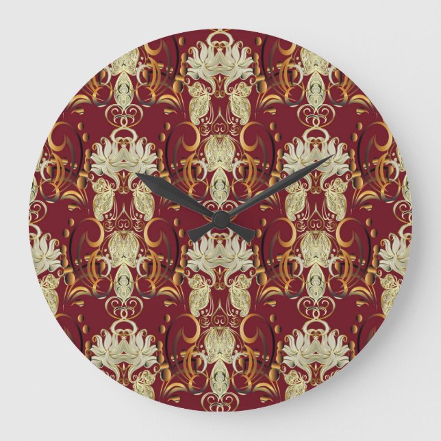 Blumenrogold, luxuriöses Vintages Muster. Große Wanduhr (Vorderseite)