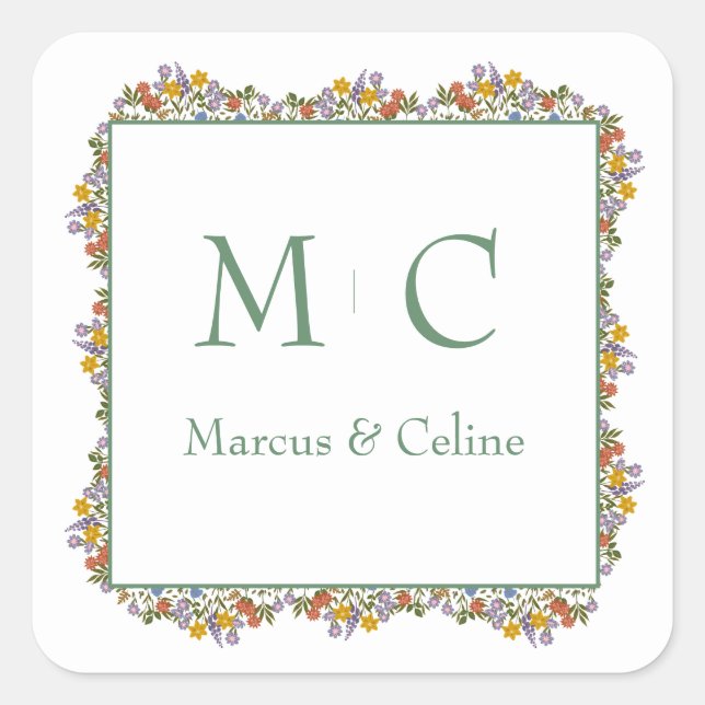 Blumenromantische Wasserfarbenhochzeit Quadratischer Aufkleber (Vorderseite)