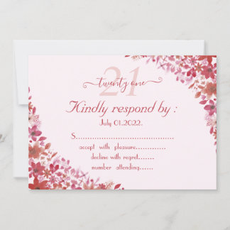 Blumenrosa 21. Geburtstag Einladung