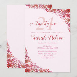 Blumenrosa 21. Geburtstag Einladung