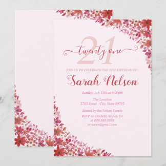 Blumenrosa 21. Geburtstag Einladung