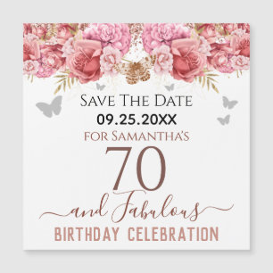 Blumenrosa 70. Geburtstag Speichern Sie das Datum Magnetkarte
