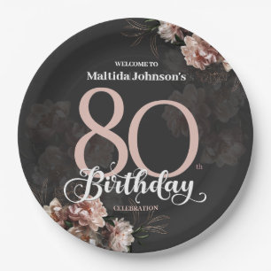 Blumenrosa 80. Geburtstag Pappteller