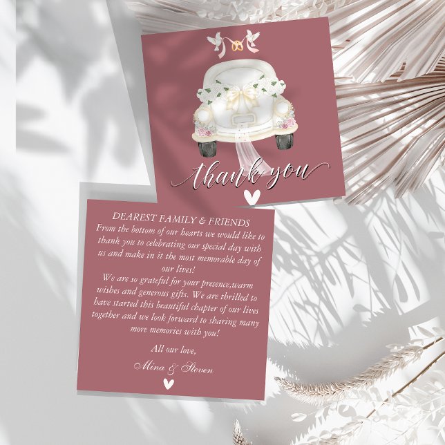 Blumenrosa-Auto Hochzeit Danke Karte (Von Creator hochgeladen)