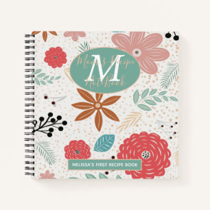 Blumenrosa blaubraune Monogramm Mama 1. Rezept Notizbuch