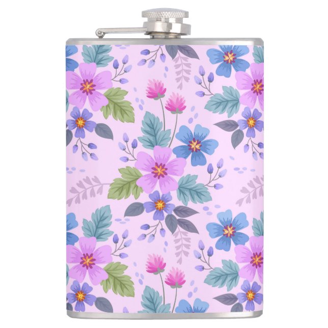 Blumenrosa Blaue violette Blume Muster-36841 Flachmann (Vorderseite)