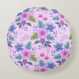 Blumenrosa Blaue violette Blume Muster-36841 Rundes Kissen