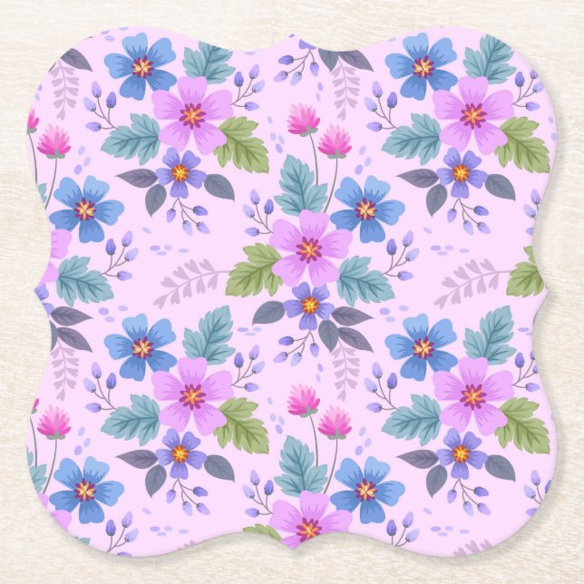 Blumenrosa Blaue violette Blume Muster-36841 Untersetzer (Vorderseite)